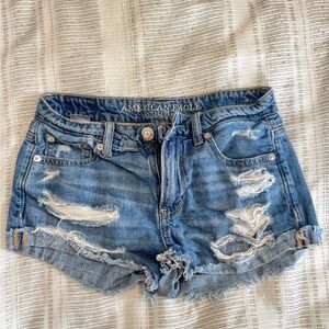 American Eagle Outfitters Ripped Light Blue Jean Shorts